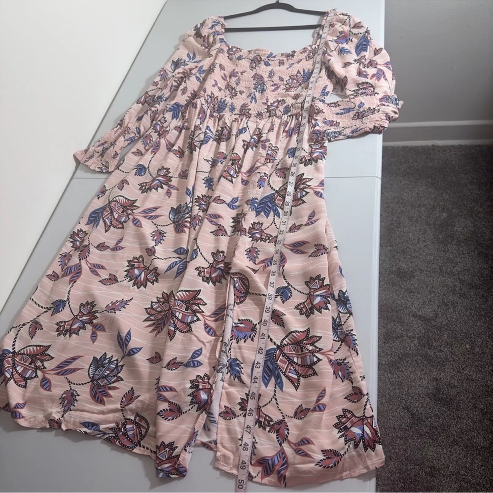 Eloquii Elements Pink Floral Dress Sz 18-20 (2X) Midi Smocked Cottagecore - Picture 9 of 10